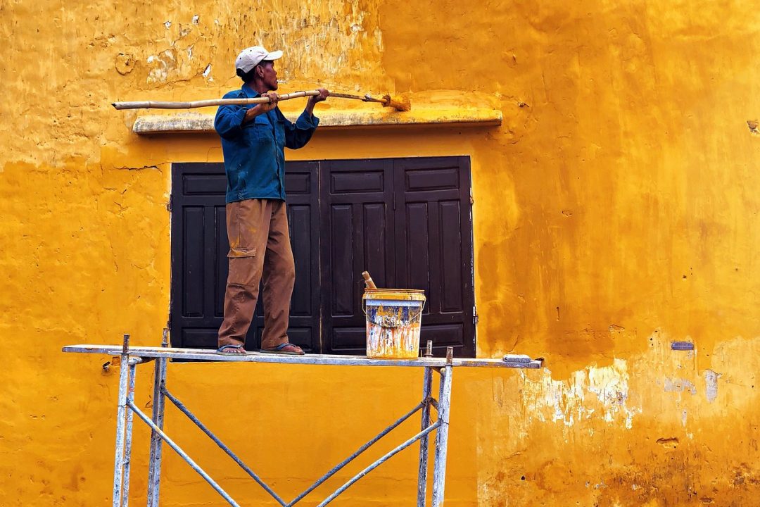 painter, to paint, vietnam, hoian, wall, house, framework, window, yellow, orange, painter, painter, painter, painter, painter, hoian, framework, framework, framework